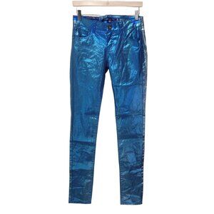 Sapphire Ink Coated Iridescent Skinny Jeans Coachella Festival Sz 1